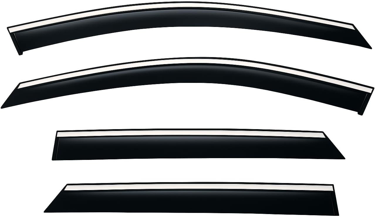 Kia K4 2025 Accessories - Chrome Trim Tape-On Dark Smoke Visors, 4 Pcs/Set, Compatible with Kia K4, Improves Ventilation & Air Flow, Full Size, Extra Durable, Warranty Included