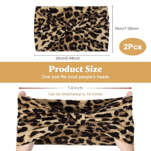 Image of MAYCREATE 2Pcs Wide Headband for Women Leopard Print Y2K Cloth Hair Bands | Soft Stretch Fit, Twisted Detail, Fabric Comfort, Helps Hold Hair Neatly, for Daily Styling Skincare Makeup and Fitness