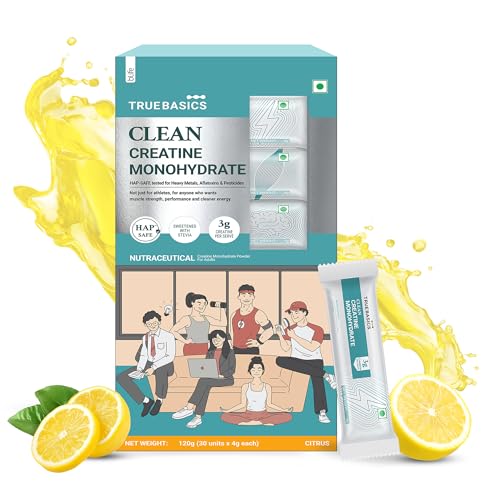 Image of TrueBasics Clean Creatine Monohydrate Powder, Citrus Flavor, 30 Sachets | 3g Creatine per Sachet