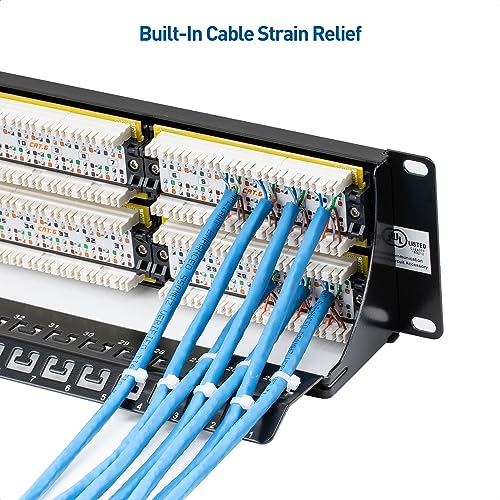Image of [UL Listed] Cable Matters 48 Port Patch Panel Rackmount or Wall Mount 19-Inch with Support Bar, 2U Cat6 Network Patch Panel for 10 Gigabit Ethernet, 110 or Krone Impact Tools Compatible