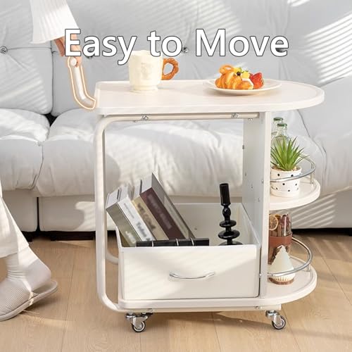 Table basse petite avec roulettes et son grand rangement multicouche blanc