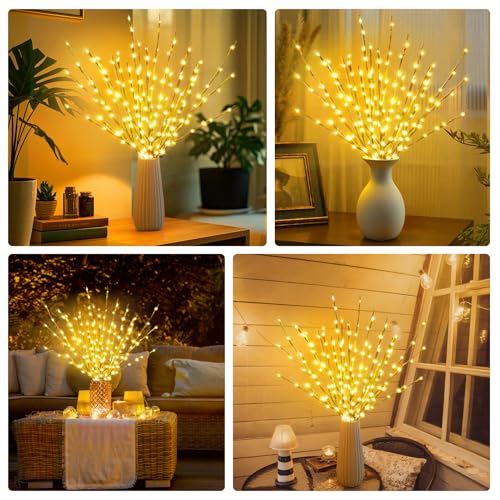 Image of DK177 2 Pack Led Branch Light Battery Operated Lighted Branch Vase Filler Willow Tree Artificial Little Twig Power Golden 30 Inch 20 LED for Home Romantic Decoration (Gold-Warm White)