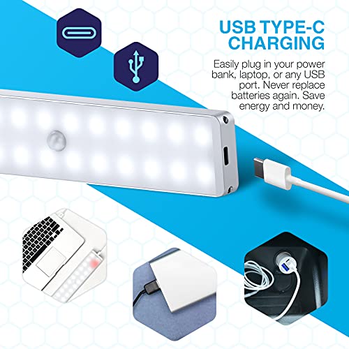Image of Vont Rechargeable 3 Pack Closet Light, 24-LED Motion Sensor Stick-Anywhere Under Cabinet Magnetic White Lights, USB Charge