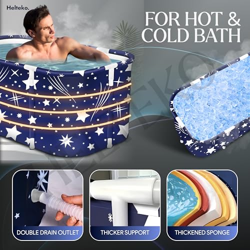 Image of Helteko Bath Tub for Adult for Bathroom, Foldable Tub for Home Use with Drainage Hole, Thickened Insulated Ice Bath Tub, Inflatable BathTub for Adults, Ice BathTub for Adults (Star)