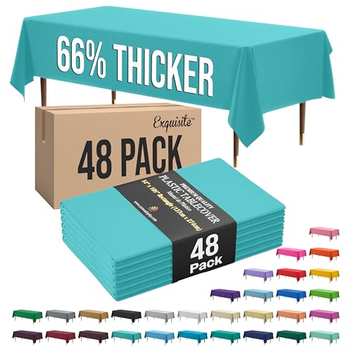 Image of Exquisite Blue Rectangle Tablecloth 54 inchx108 inch - 48 Pack | Plastic Tablecloth, Disposable Table Covers Rectangle for Parties, Weddings, Holidays & Party Supplies