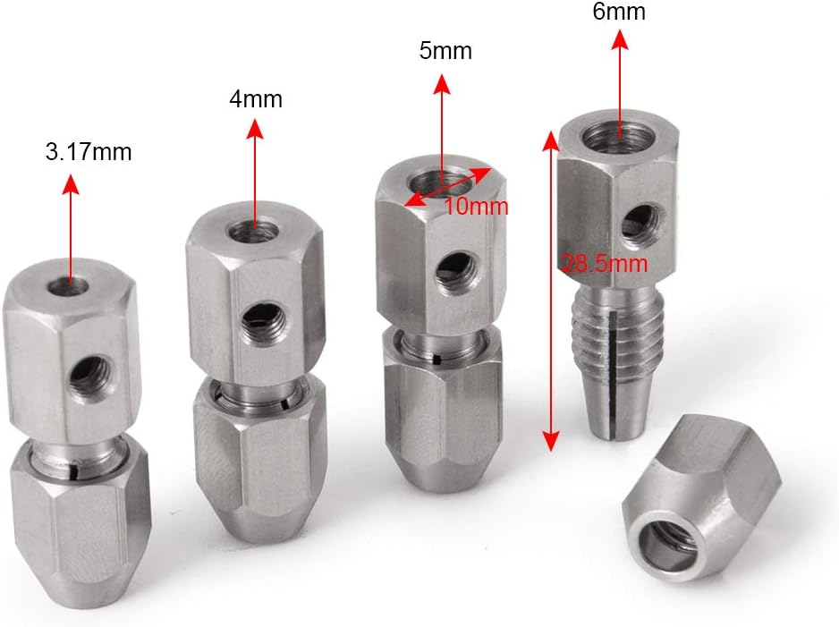 Que-T CNC Stainless Collet Coupler for RC Boat 5mm Motor Shaft to 4mm Flex Cable, 2pcs