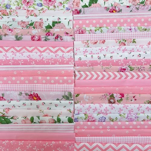 Image of Cotton Fabric DIY Making Supplies Quilting Patchwork Fabric Fat Quarter Bundles DIY for Quilting Cotton Patchwork Cushions (42pcs Peony, 9.8 inch x 9.8 inch)