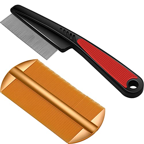 Flea Comb,2 Pcs Cat Comb Dog Comb Pet Combs Dog Hair Comb Pet Hair Comb Pet Grooming Comb Cat Hair Brush Lice Comb Cat Grooming Supplies For Dog/Cat/Small Pets (Red And Orange) #TOP12
