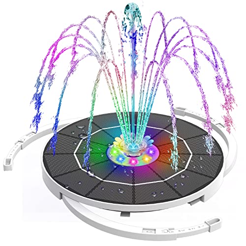 AMZtime LED Solar Springbrunnen 5.5W mit Verstellbare Stützstange Buntes LED Solar Teichpumpe Solarbrunnen mit verschieden Düse Wasserpumpe Solar Fontäne Pumpe für Gartenteich,Vogelbad,DIY Wasserspiel