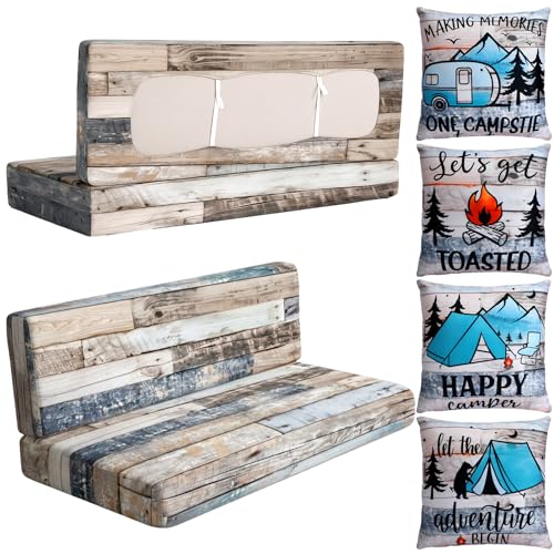 SmoothNovelty 8 Pcs Rv Dinette Cushion Covers- Stretch Washable 4 Pillowcase, 2 Backrest, 2 Bench Covers, Camper Couch Cushion Slipcovers Replacement for Travel Trailer Car Bench Furniture Protector