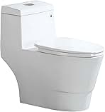 WOODBRIDGEE One Piece Toilet with Soft Closing Seat, Chair Height, 1.28 GPF Dual, Water Sensed, 1000 Gram MaP Flushing Score Toilet with Brushed Nickel, White,B0940-F-BN