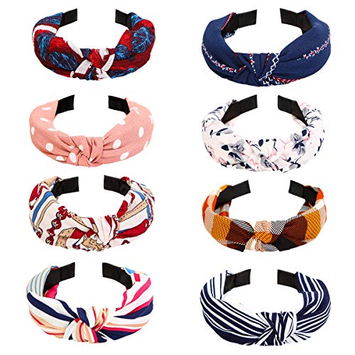 Turban Headbands for Women, 8 Pack Wide Headbands Knot Turban Headband Hair Band Elastic Plain Fashion Hair Accessories for Women and Girls (Multiple colors)