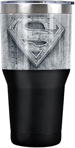 Superman - Vaso de acero inoxidable de acero inoxidable de 30 onzas, taza de viaje para café, con aislamiento al vacío y doble pared con tapa