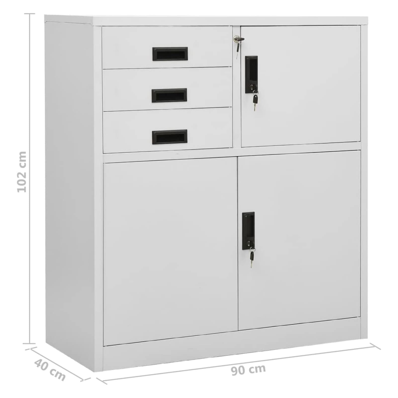 Gecheer Armadio per Ufficio, Design a Schedario, Grigio Chiaro, Acciaio, Vano Interno, Ripiano Regolabile, Cassetti con Guide, Cuscinetti a Sfera, 90x40x102 cm for Ufficio
