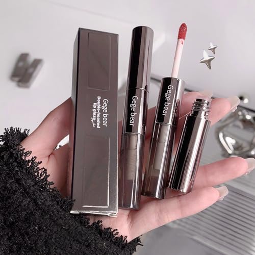 Image of Gege Bear Dual Lip Gloss | Matte & Mirror Glossy Double Headed Liquid Lipstick | Velvet Matte & High Shine | Nude Dream Red Wine Sakura Pink Brown | Moisturizing Lip Care Gloss | Korean Style Makeup Aesthetic | Best Hydrating Lipstick For Women (05#Sakura, 2gX2)