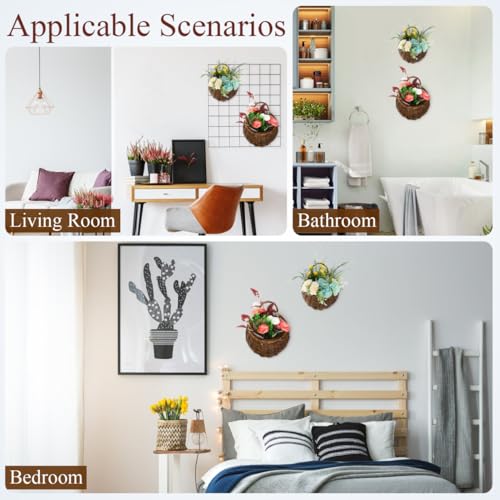 Image of DOITOOL 2PCS Woven Hanging Wall Basket Rattan Wall Planter, Wicker Handmade Baskets Rustic Flower Pots Plant Containers for Garden Home Storage Flowers Hanging Planters