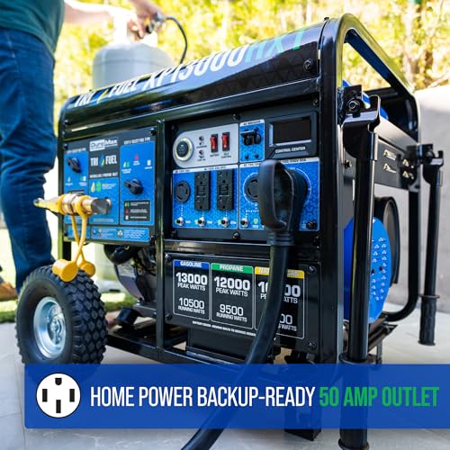 Image of DuroMax XP13000HXT 13,000-Watt 500cc Tri Fuel Gas Propane Natural Gas Portable Generator with CO Alert, Black /Blue