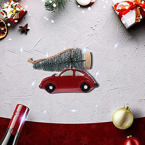 Modelo de caminhão vermelho vintage de natal com mini-árvore de natal estatueta de carro de metal br