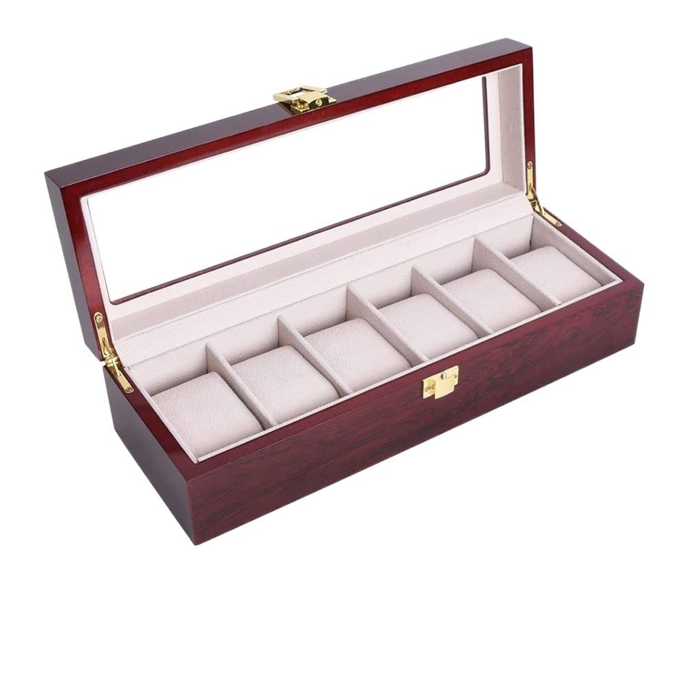 OZBMA 10 Slots Watch Boxes Organizer 12 Grids Wood 2 3 5 6 Slot Watches Holder Stand Case Jewelry Display Wooden Storage Gift Box (D 6 slots)