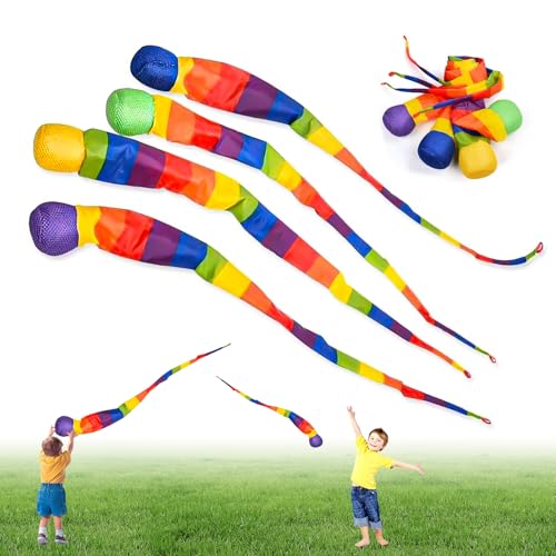 Phlognfy Rainbow Tail Ball, 4Pcs kometenball schweifball kinder, Kinder Wurfspielzeug Sportbälle Für AußEn Innenbereich