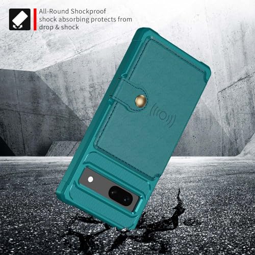 XYZNTMF for Google Pixel 7A Phone Case Flip Wallet Case with Card Holder Shockproof PU Leather Shell Magnetic Clasp Car Mount Protective Cover Case for Google Pixel 7A, Cyan - Image 3