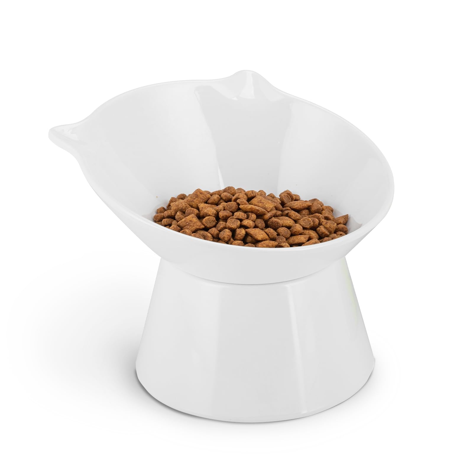Raised Cat Bowls, 6.3" Extra Wide Shallow Elevated Cat Bowl Detachable, 15° Tilted Whisker Friendly Cat Feeding Bowl, 16oz Capacity, Anti-Vomiting, Neck Protection, Food&amp;Water for Cats Puppies, White