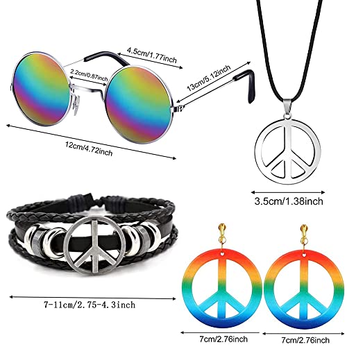 JORAKI Hippiekostuum set van 6 hippie accessoires vredesteken halsketting oorbellen armband regenboog hoofdband zonnebril hippie kostuum jaren '60 en '70 themafeest - Image 3