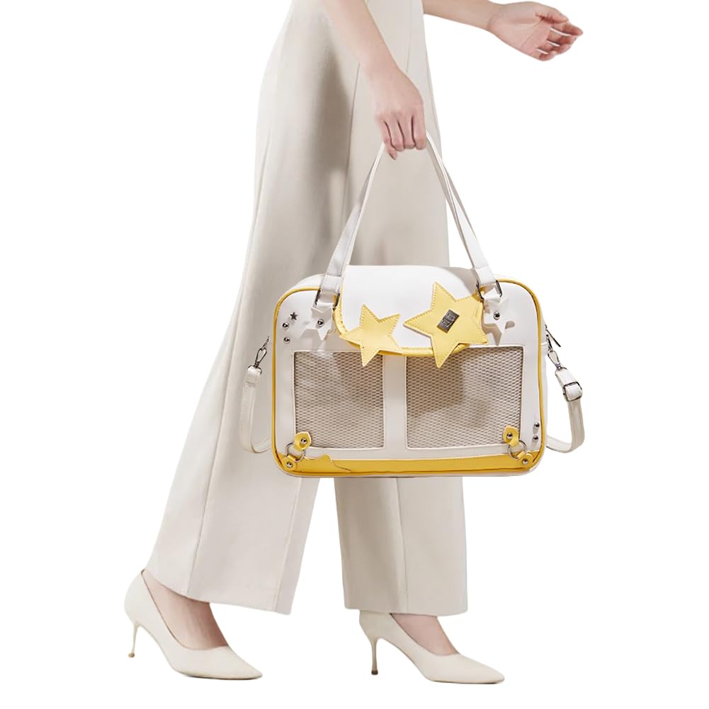 Transparente Damen-Umhängetasche, großes Fassungsvermögen, Handtasche aus PU-Leder, Kawaii-Stern-Design, Itabag für Reisen und Shopping