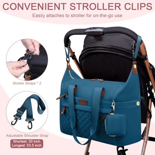 Image of Pritent Diaper Bag Tote - Diaper Baby Bags with Pacifier Case, Shoulder Straps, Stroller Clips, Waterproof Large Mommy Maternity Travel Baby Bag for Mom and Dad, Blue, Medium