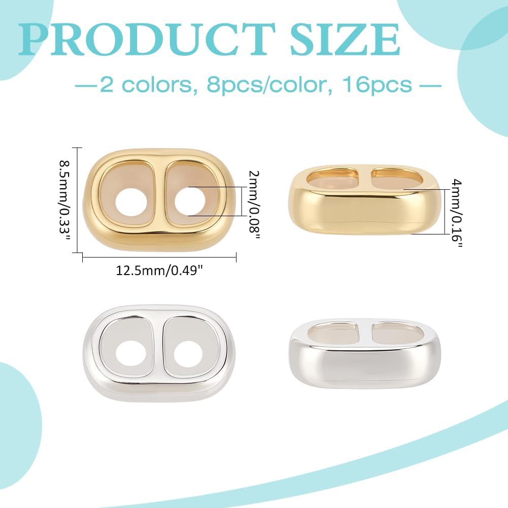 16Pcs Double Hole Silicone Slider Beads 2 Colors 18K Gold and 925 Sterling Silver Plated Brass Stopper Beads Adjustable Oval Spacer Bead for Earrings Bracelet Necklaces DIY Crafting - Image 2