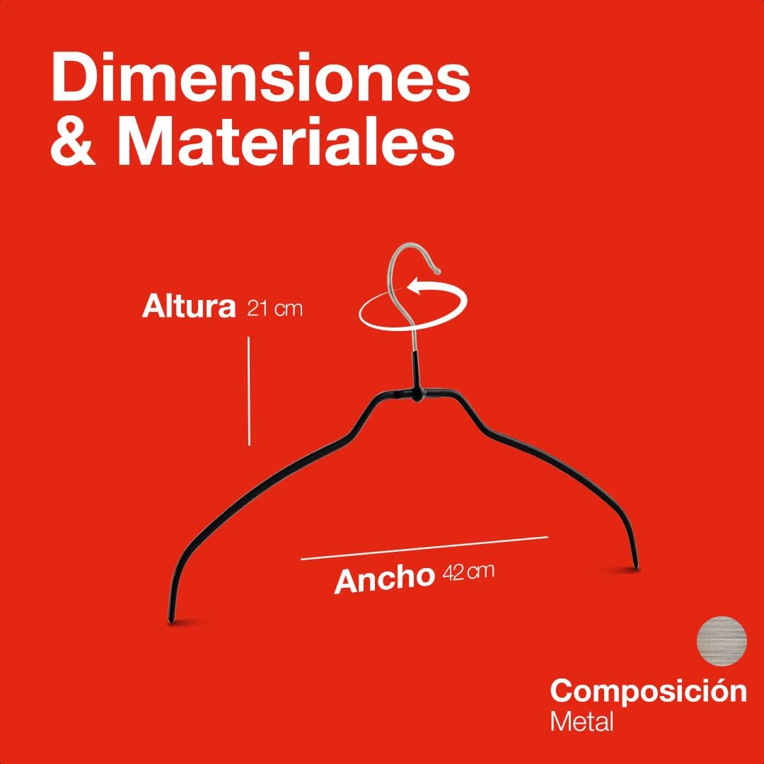 MAWA Perchas Light, Set de 50 Perchas Ahorra Espacio y Antideslizantes, Ideales para Camisetas, Tops y Suéteres Ligeros, Gancho Giratorio 360°, 40 cm, Platedo
