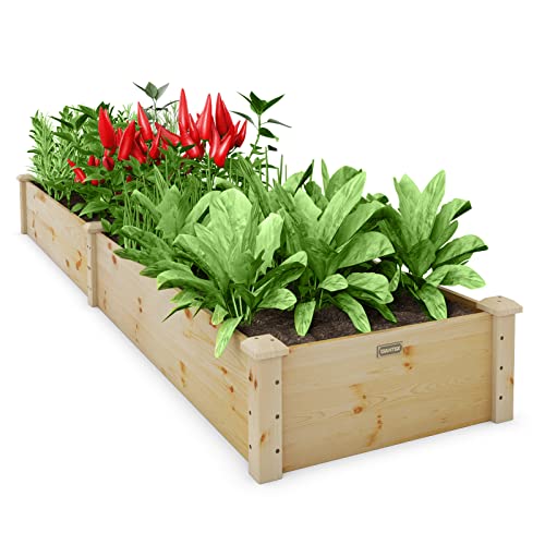 Giantex Raised Garden Bed 95 Lx24 Wx10 H Outdoor Wood Planter Box for Vegetables Flowers Herbs Fruits Easy Assembly Wooden Planter Raised Bed for Backyard Garden Lawn