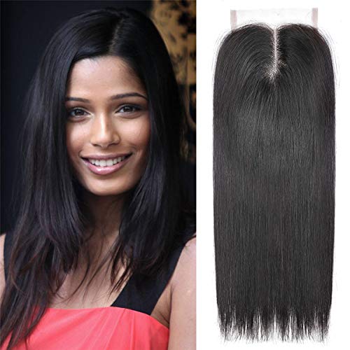 AMELI 4×4 Lace Closure Human Hair Closure Straight Closure Middle Part Closure Natural Black Brazilian Virgin Hair (14 inch)
