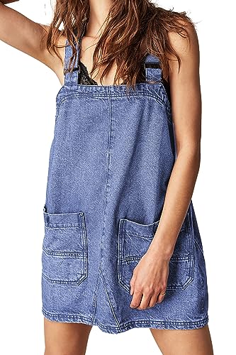 Jumppmile Womens Denim Overalls Short Casual Summer Loose Bib Rompers Jumpers Adjustable Straps Jean Overall Shorts Dress Light Blue M