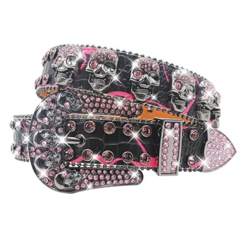 Rhinestone Skull Belt Skull Studded Belt Men Women Bling Punk Belts Y2k Rhinestone Western Cowgirl Belts