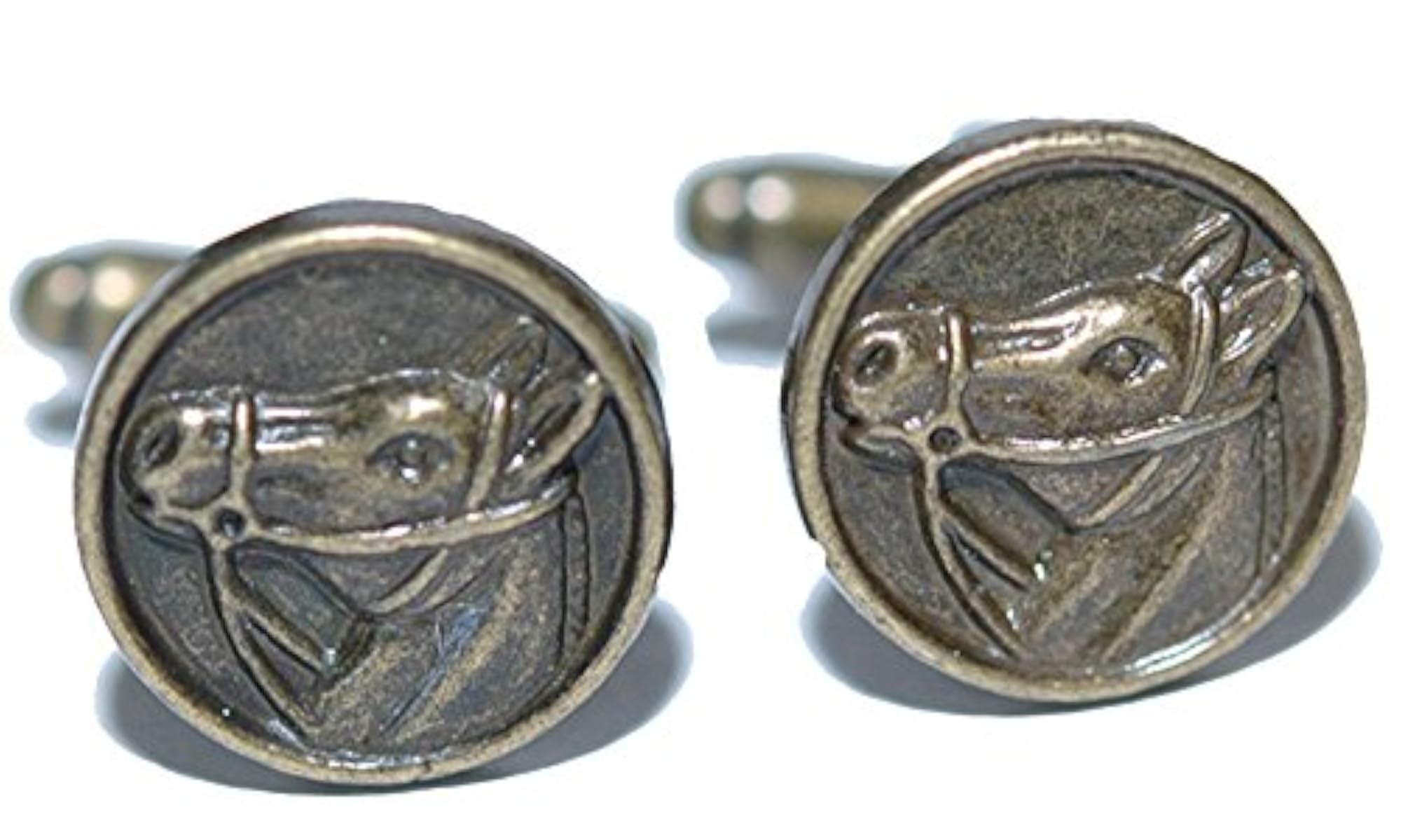 Men's Bronze Tone Round Horse Cuff Links, Elegant Design