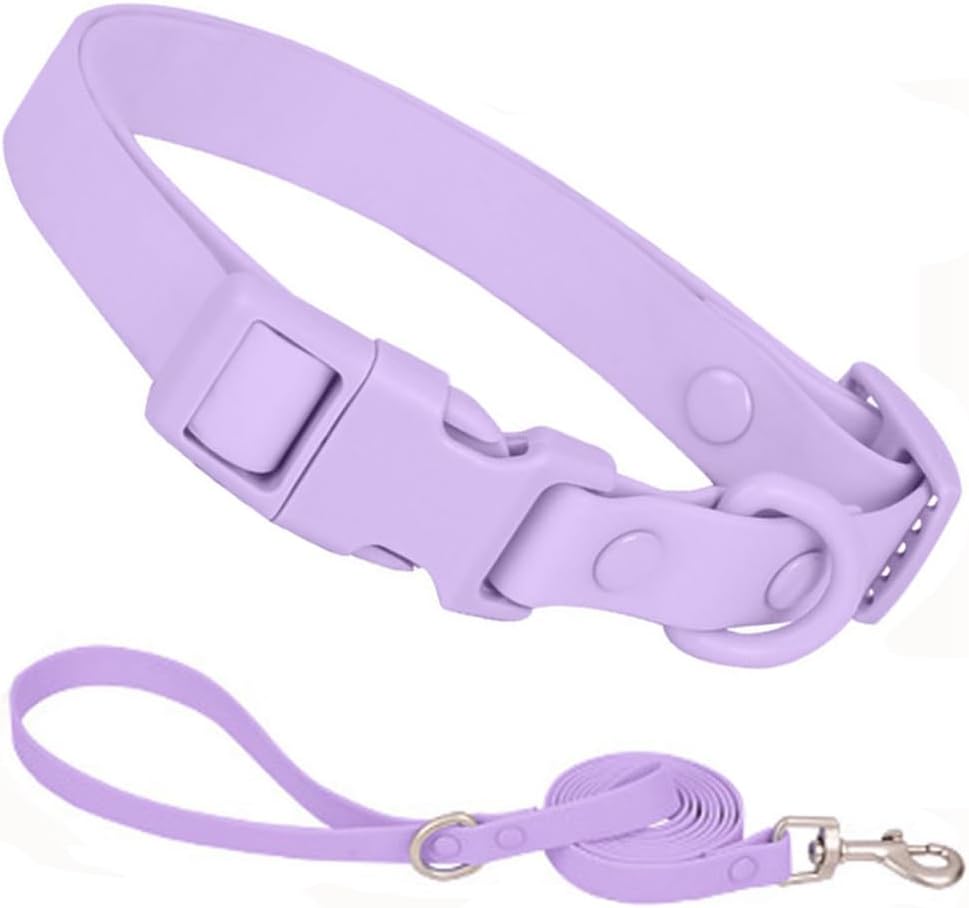 Red Rubber Dog Collar and Leash Set, Waterproof Silicone Plastic PVC Washable Quick Release Buckle Water Swim Girl Dog Collars for Small Medium Large Pet Female Dogs, L