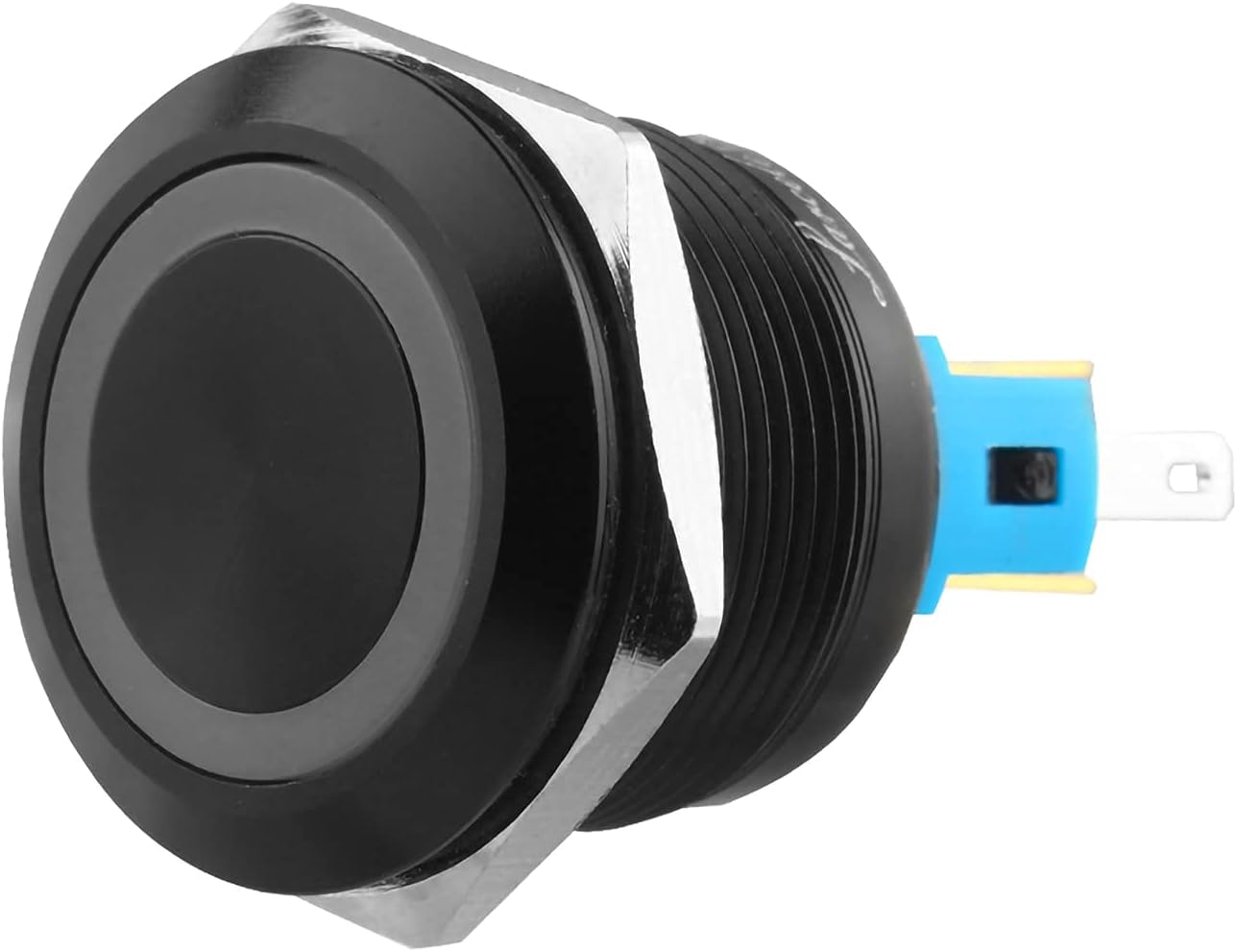 Larcele 22mm Momentary Push Button Switch with 12V Indicator Light,Waterproof DIY 1NO1NC On Off Switch,Black Metal Shell,1 Piece JSANKG-24 (Momentary,Green Light)