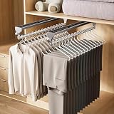 2 Pack Pull Out Closet Rod, 13.7inch Heavy Duty Pants Rack, Adjustable Clothes Hanger Rail, Space Aluminum Valet Rod, Top Mounted Wardrobe Clothes Organizer, Closet Storage for Trousers Coats Gray