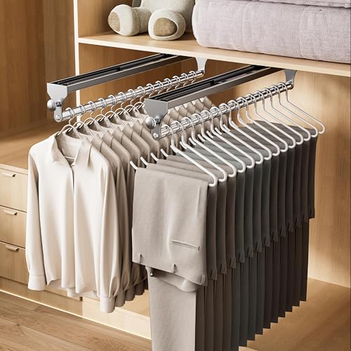 Pull Out Closet Rod, 15.7inch Heavy Duty Pants Rack, Adjustable Clothes Hanger Rail, Space Aluminum Valet Rod, Top Mounted Wardrobe Clothes Organizer, Closet Storage for Trousers Coats Gray by CICUFY - Image 7