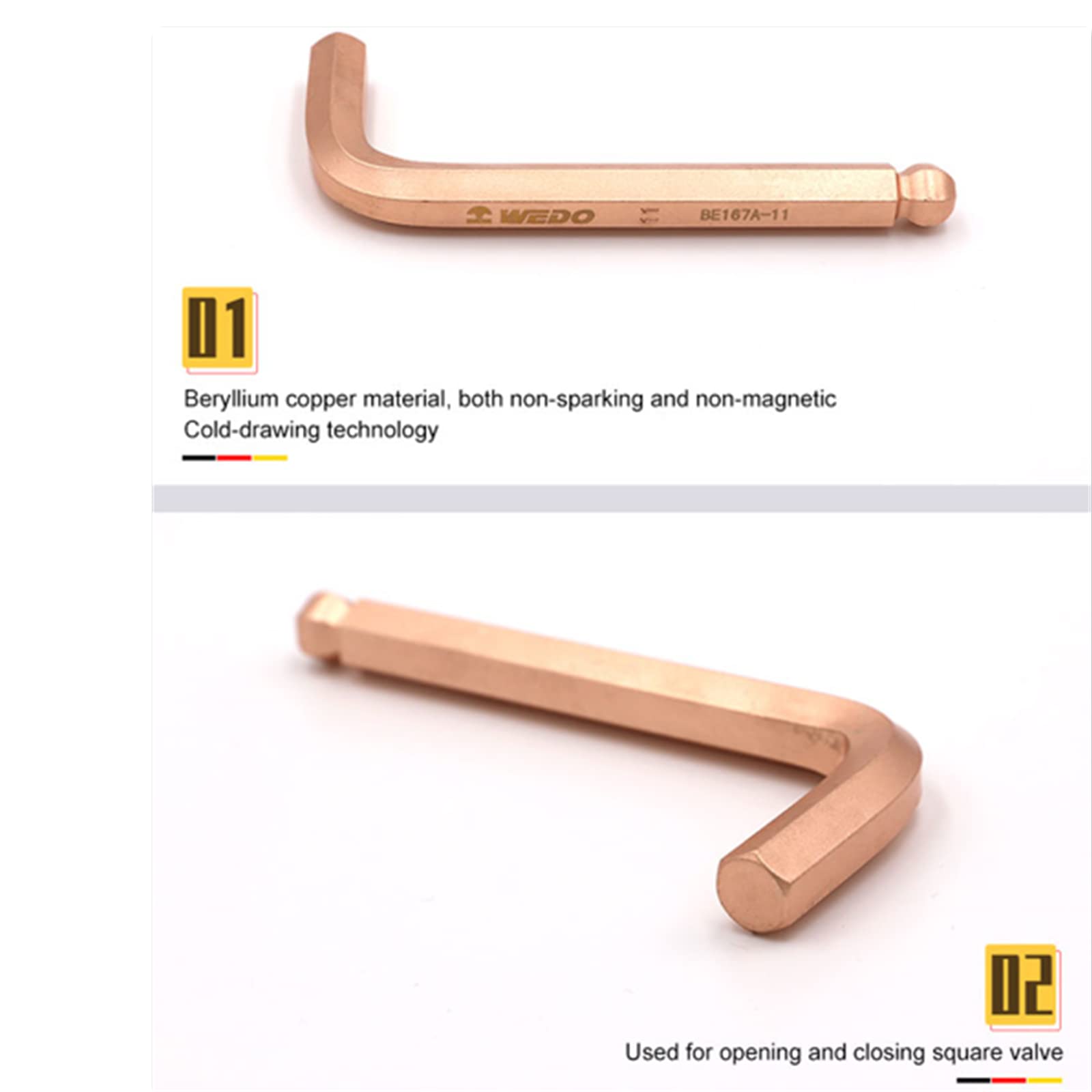 WEDO Nieparkingowy klucz imbusowy z kulką, klucz bezpieczeństwa bez iskier, miedź berylowa, standard DIN, certyfikat BAM i FM, 0,39", szerokość 10 mm