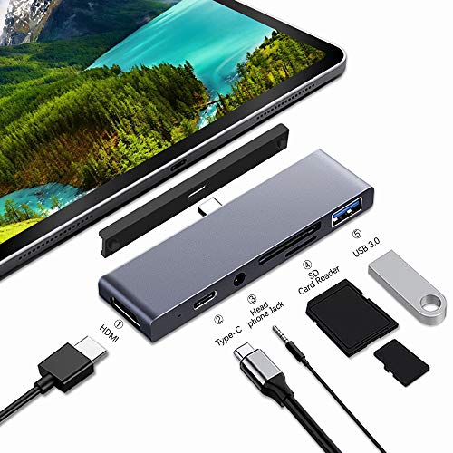 Ansbell USB C Hub - 6 in 1 Multiport Portable Dongle Adapter for MacBook Pro/Laptops/iPad Pro 2018 11 12.9 Inch with 4K HDMI | USB 3.0 | PD Charging | SD Card Reader | Headphone Jack | Android C