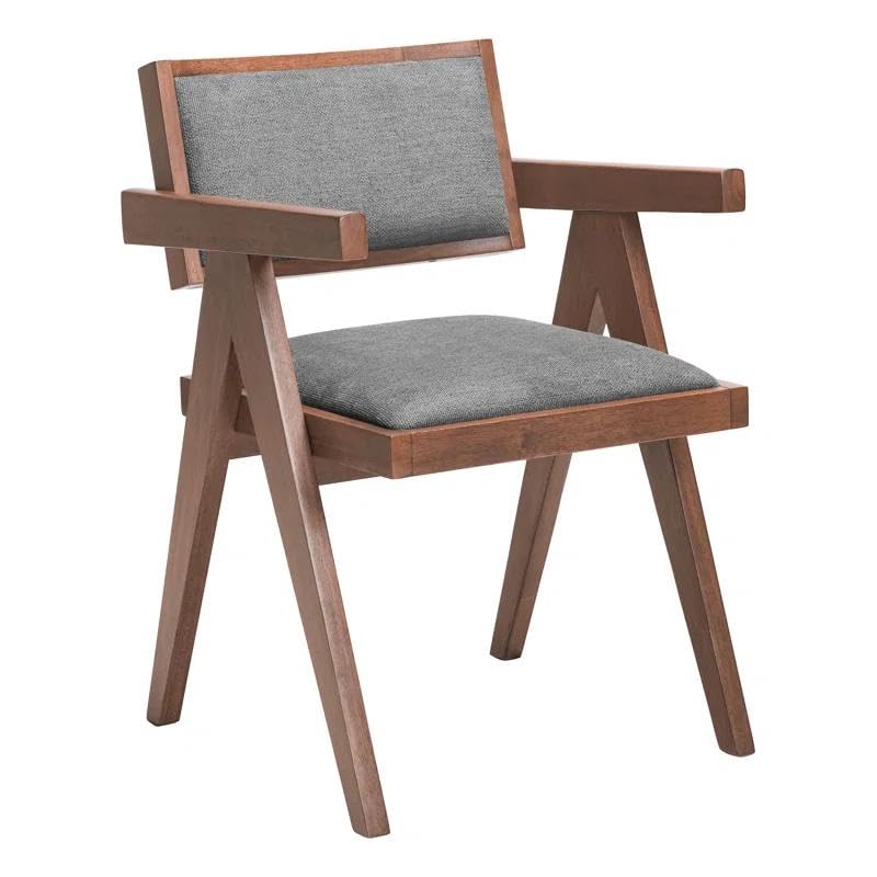 Image of Furniture Solid Sheesham Wood Arm Chair with Cushion and Cane Back Support Chair Living Room Bedroom Home Wooden Armchair Furniture Garden Balcony Outdoor & Indoor Set (Walnut Grey seat)