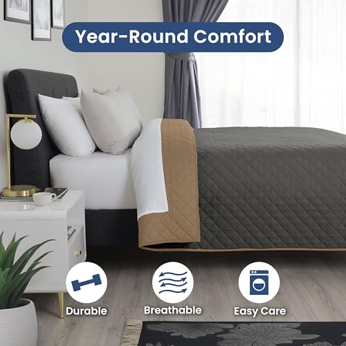Image of Martex Reversible Coverlet, Twin, Graphite /Khaki | Lightweight, Durable, Soft, Easy Care, Reversible