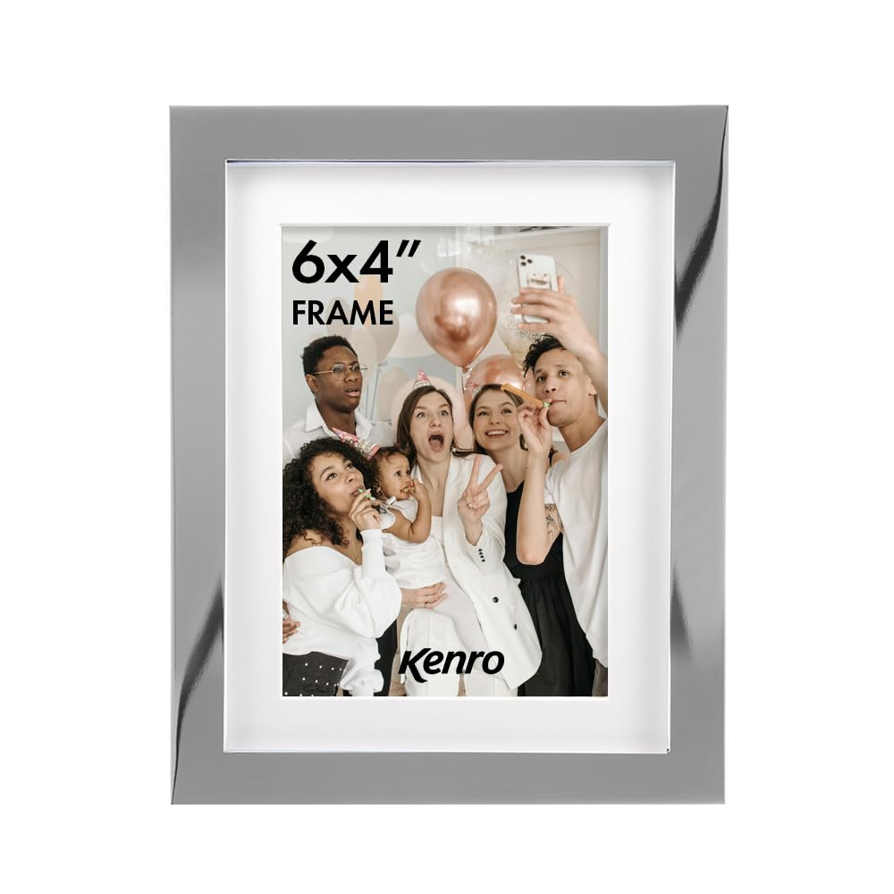 Kenro Eden Delicate Polished Silver Metal Photo Frame with Ivory Mount (6x4 Inch / 10x15cm) - Luxury Silver Picture Frame with Black Easel Back (Gift Box Included)