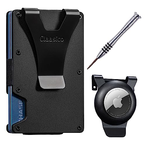 Classico Slim Wallet with Airtag Holder - RFID Blocking, Minimalist Metal Wallet for Men (Black)