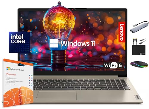 Lenovo IdeaPad Laptop Computer 2025, 15.6' Display, 12GB RAM, 1.1TB Storage (500GB SSD + 128GB eMMC + 500GB Ext), Intel Dual Core Processor, Long Battery, MarxsolAccessory, 1 Year Office 365, Win 11