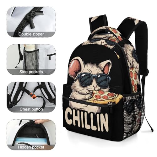Chinchilla Eating Pizza Funny Backpack Casual Daypack Lightweight Shoulders Bag for Men Women Cute Print4