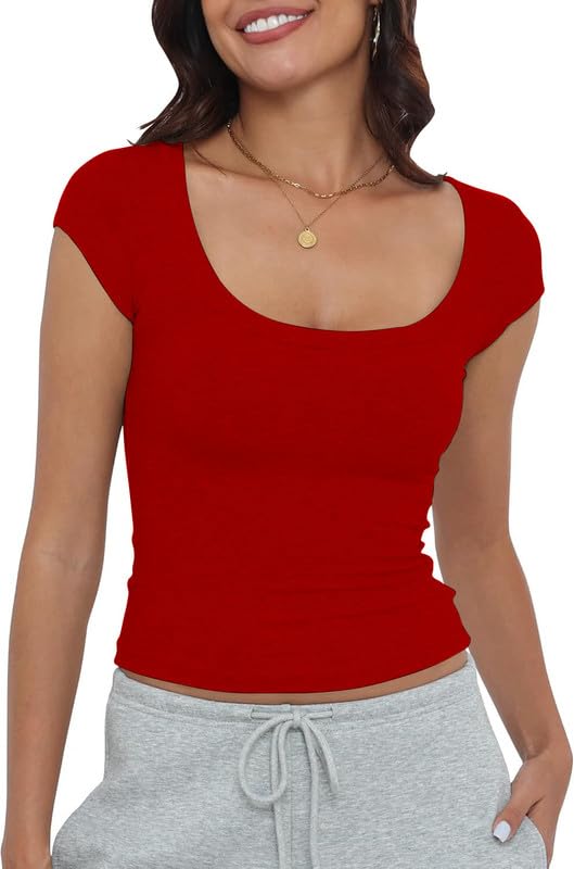 Womens Short Sleeve Scoop Neck Basic Crop Top Summer Fitted Teen Tee Shirt Blouses for Girls S2663 VK-image-42