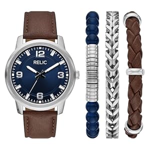 Relic by Fossil Men’s Three-Hand Silver-Tone Vegan Leather Watch Gift Set (Model: ZR97022)